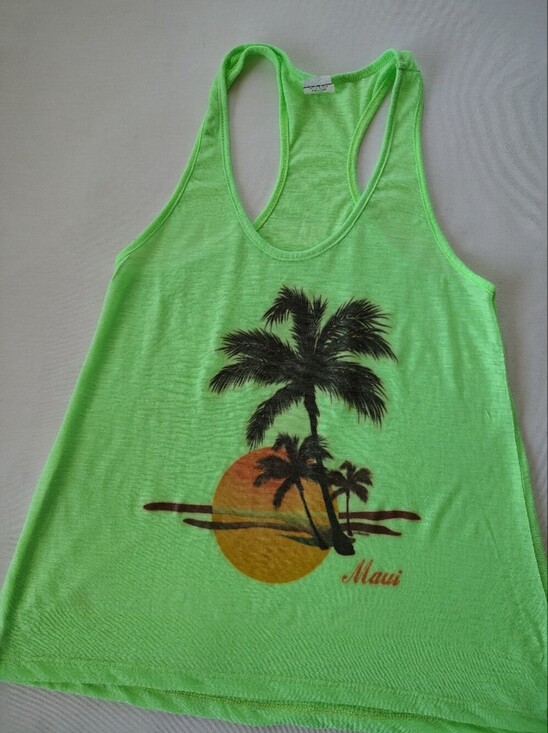 Baba Tops - Baba Women’s Neon Green Tropical Palm Tank Top Size M